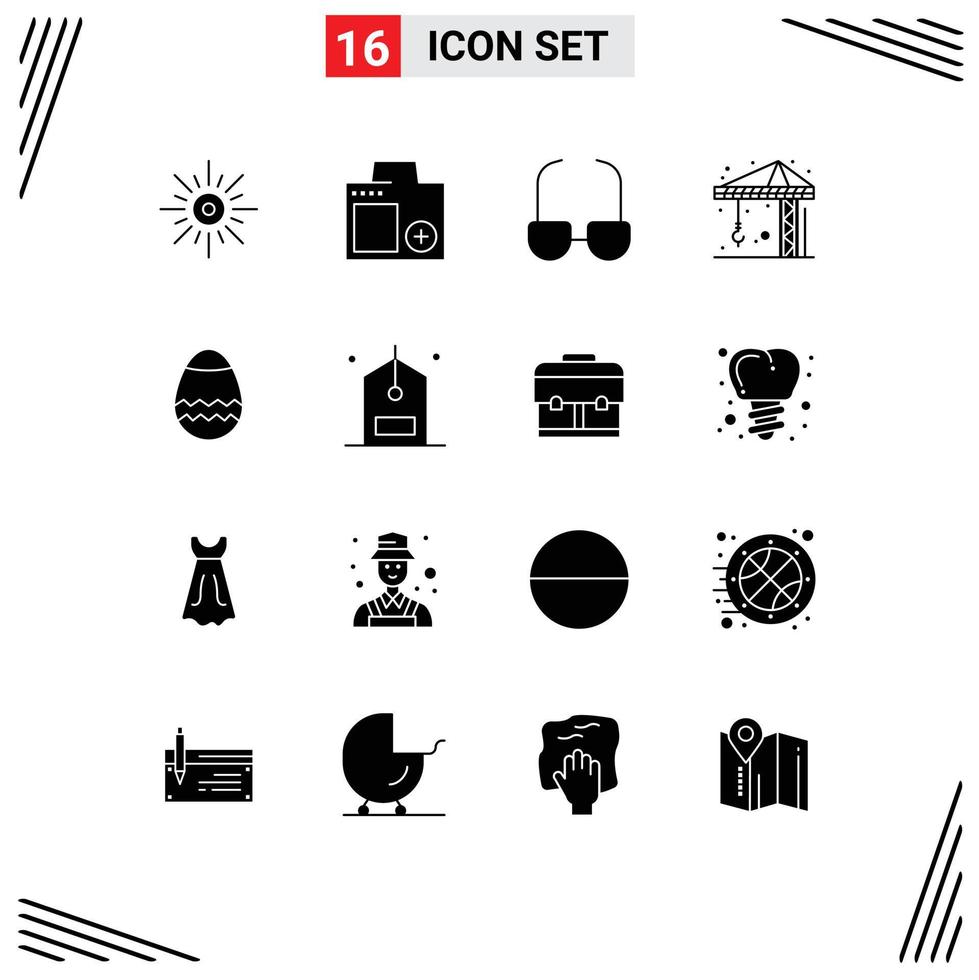 Set of 16 Commercial Solid Glyphs pack for egg crain photo construction view Editable Vector Design Elements