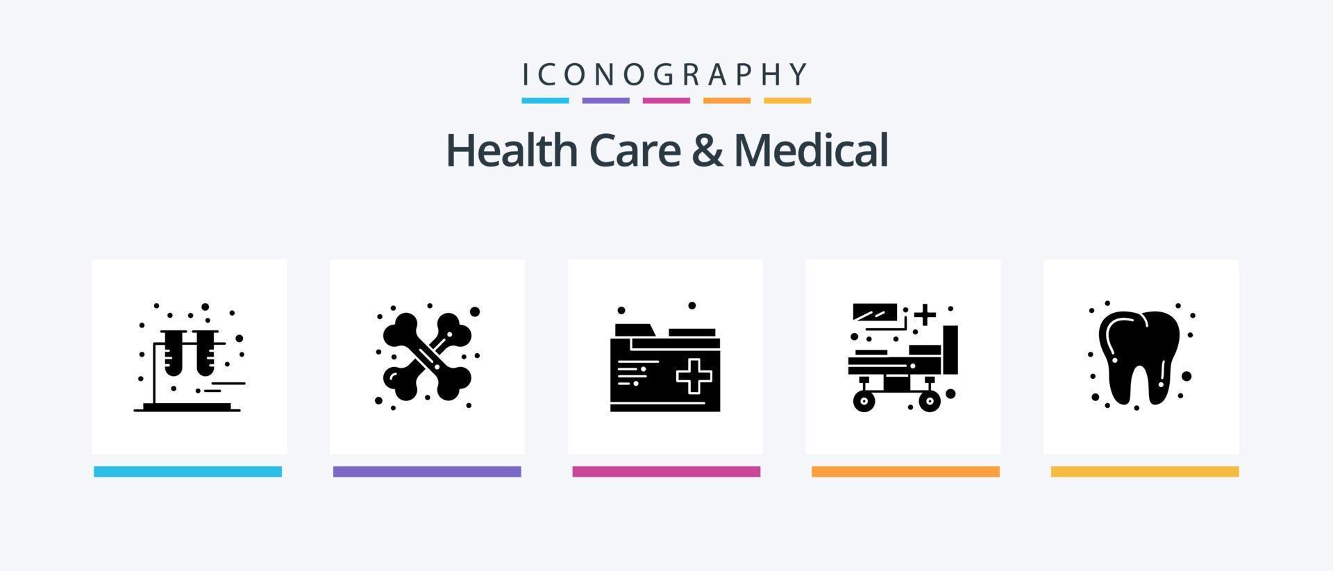 Health Care And Medical Glyph 5 Icon Pack Including tooth. dental. health. patient bed. hospital. Creative Icons Design vector