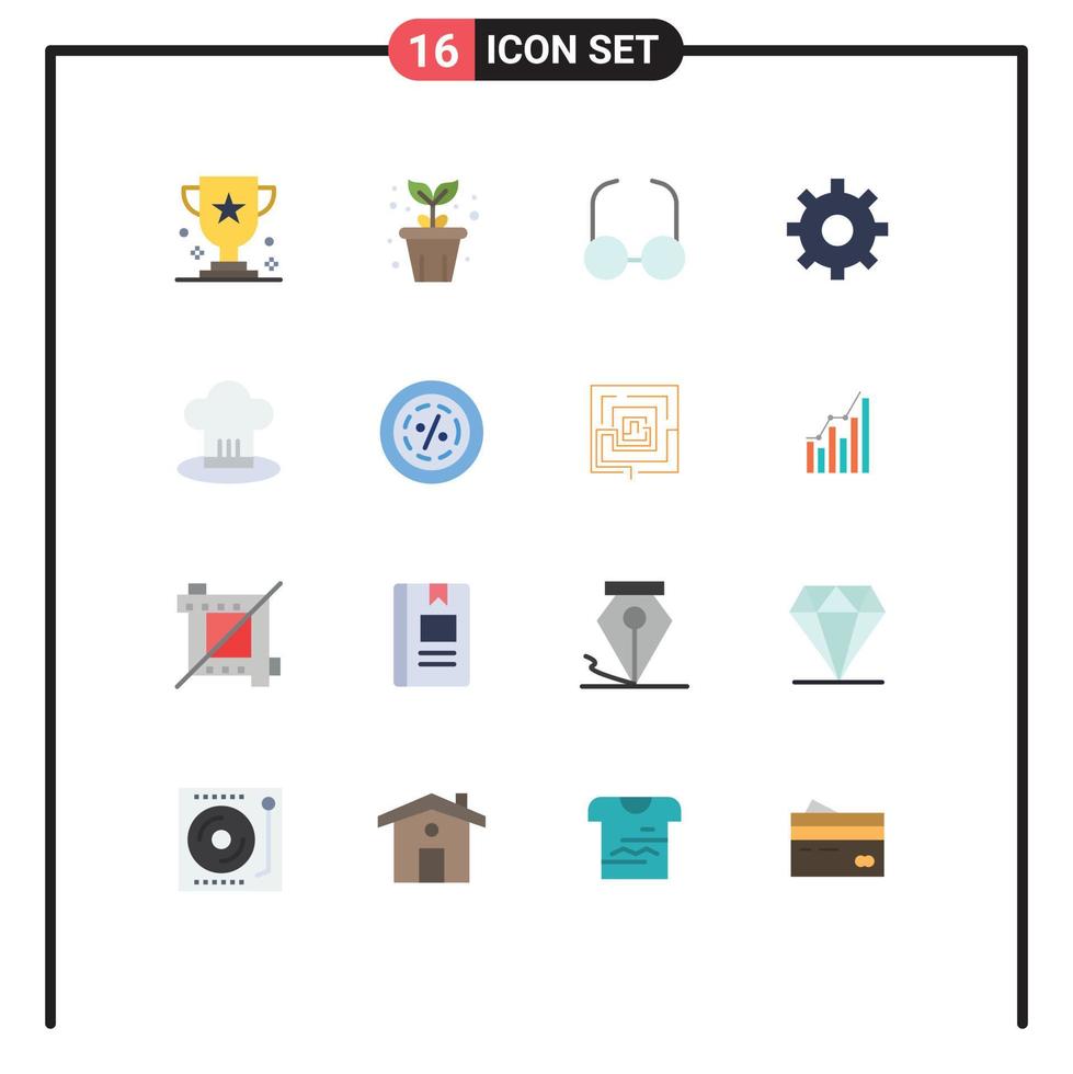 paquete de 16 signos y símbolos de colores planos modernos para medios de impresión web, como gafas de premio, vista de bote de premios, paquete editable de elementos creativos de diseño de vectores