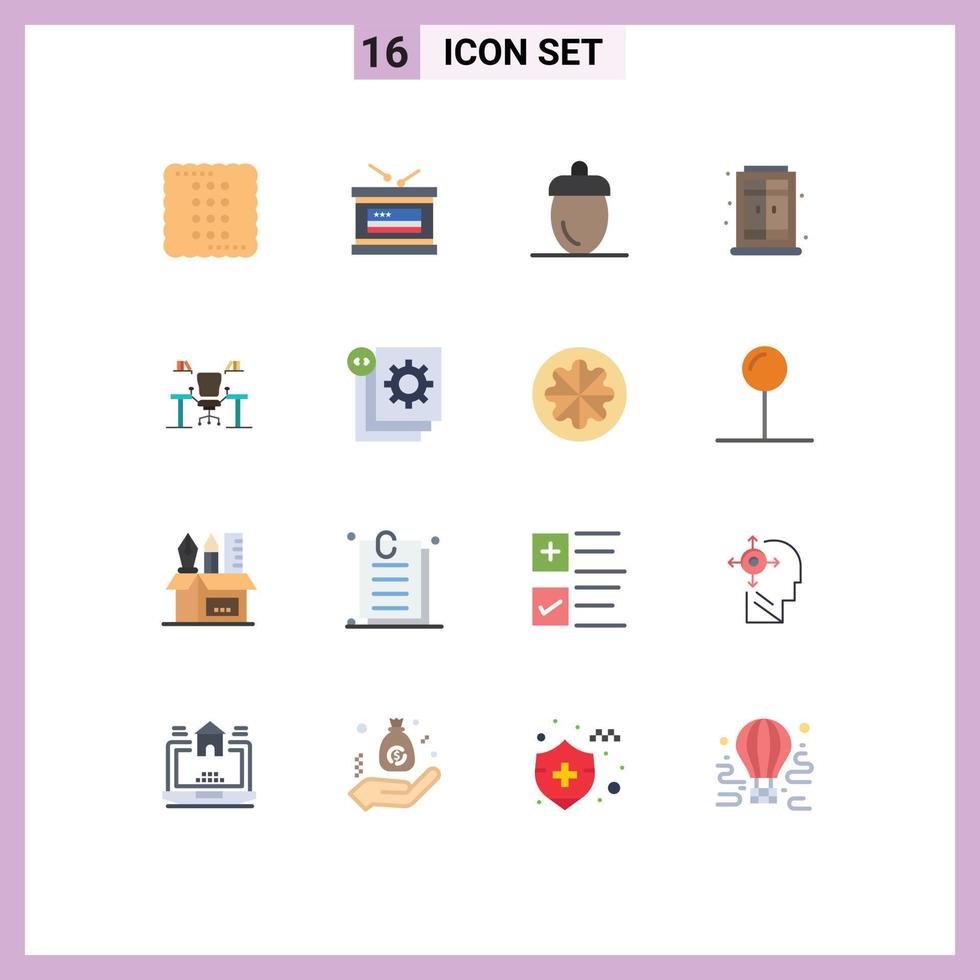 Concepto de 16 colores planos para sitios web móviles y aplicaciones cookie bellota comida vacaciones paquete editable fresco de elementos de diseño de vectores creativos