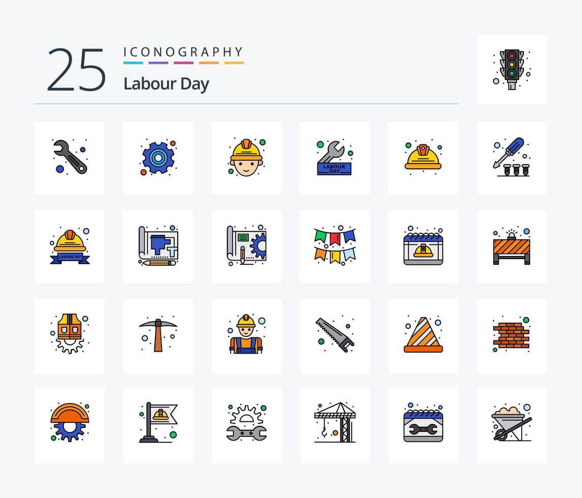 Labour Day 25 Line Filled icon pack including labor. day. miner. wrench. engineer vector