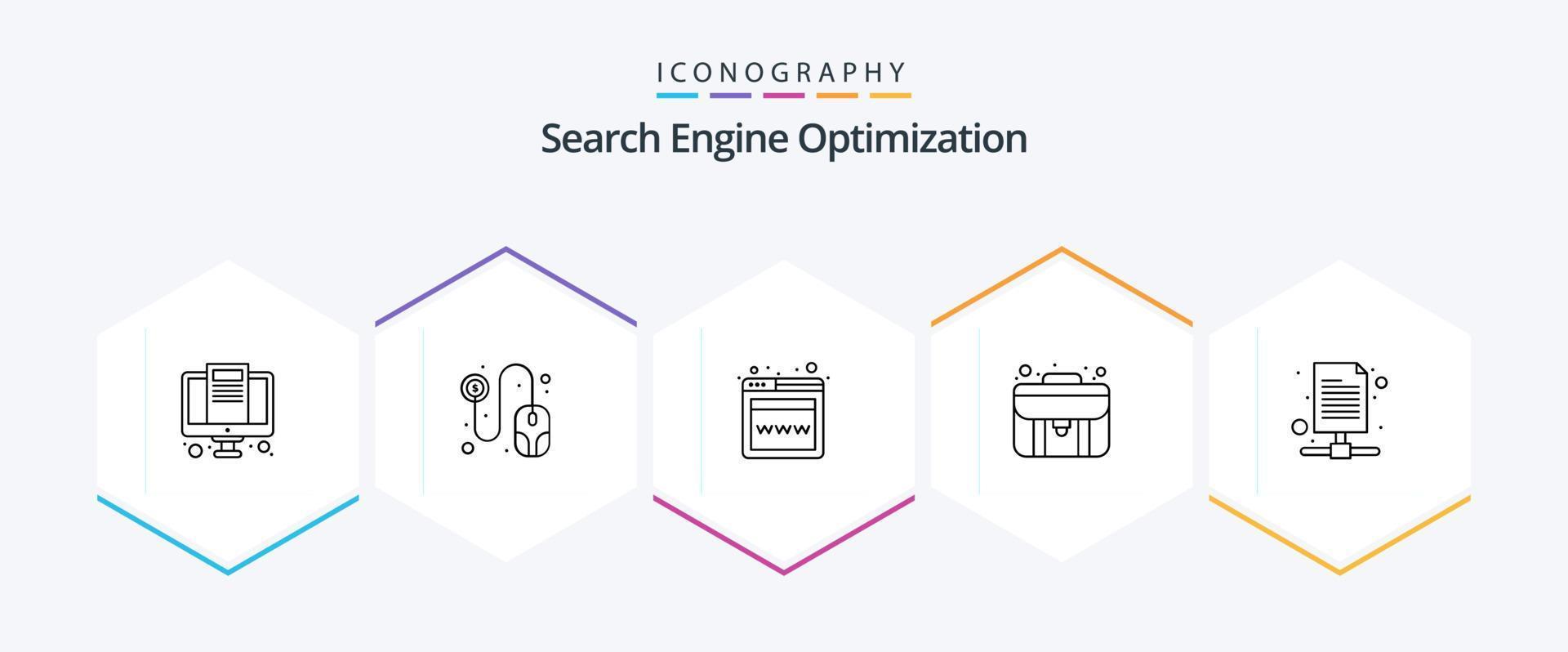 Seo 25 Line icon pack including document. portfolio. global. case. bag vector