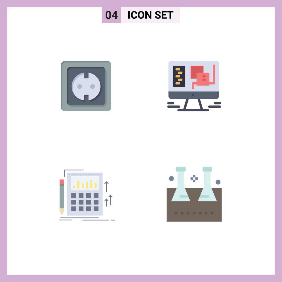 Set of 4 Commercial Flat Icons pack for electrical accounting power supply design banking Editable Vector Design Elements