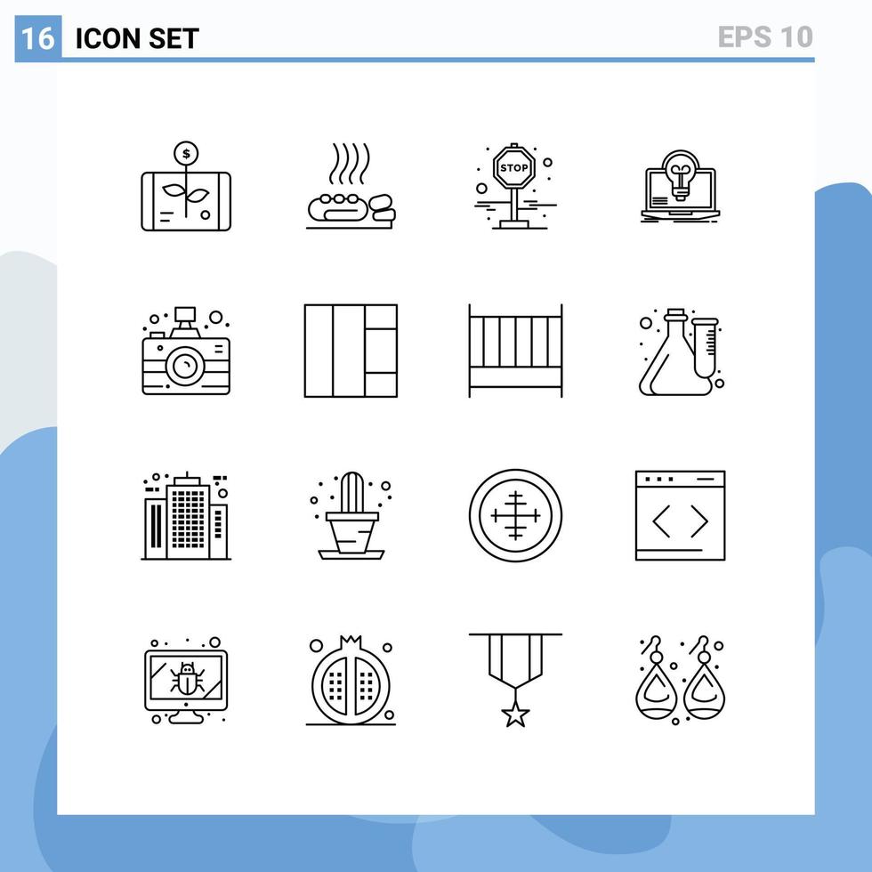 Outline Pack of 16 Universal Symbols of file laptop medicine success stop Editable Vector Design Elements