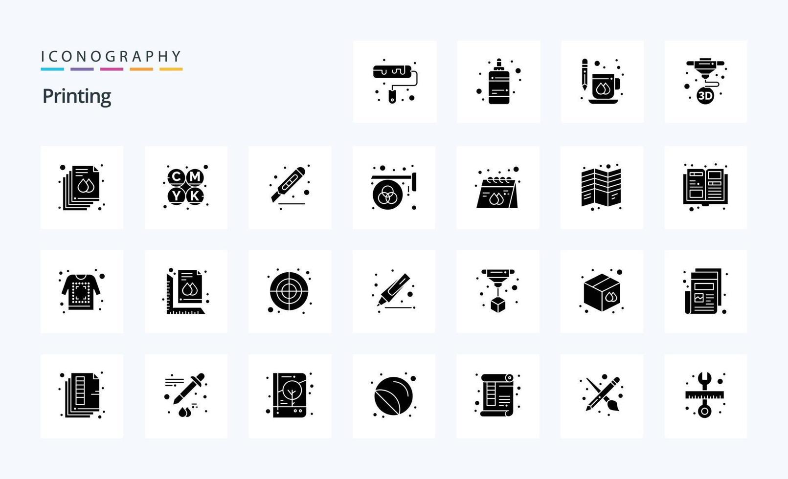 25 Printing Solid Glyph icon pack vector