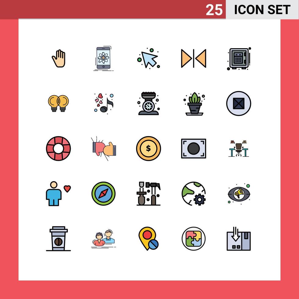 Universal Icon Symbols Group of 25 Modern Filled line Flat Colors of safe deposit science mirror flip Editable Vector Design Elements
