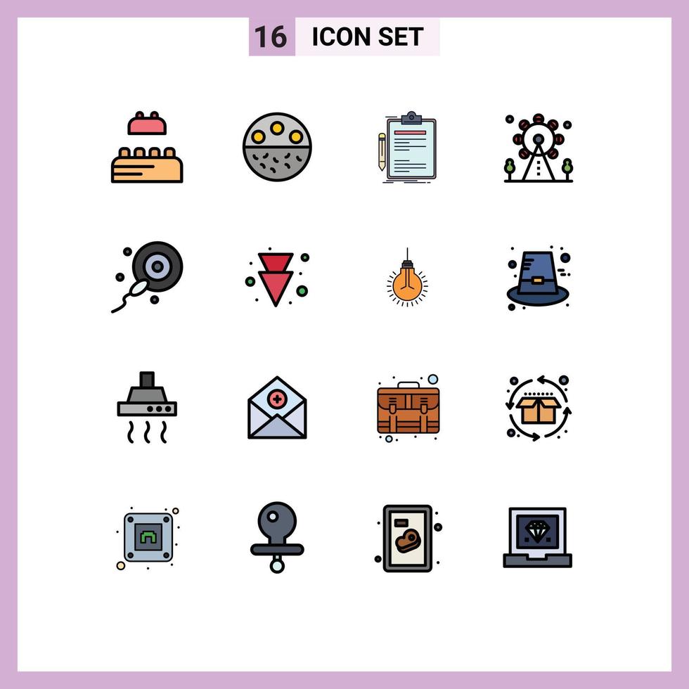 Pictogram Set of 16 Simple Flat Color Filled Lines of fertilization park contract leisure clip board Editable Creative Vector Design Elements