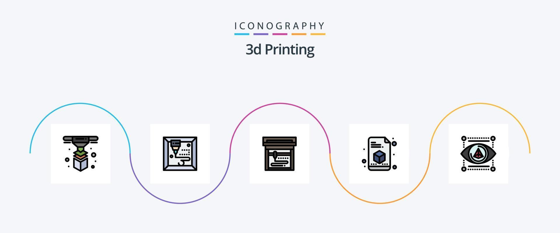 3d Printing Line Filled Flat 5 Icon Pack Including model. 3d.gadget. 3d vector