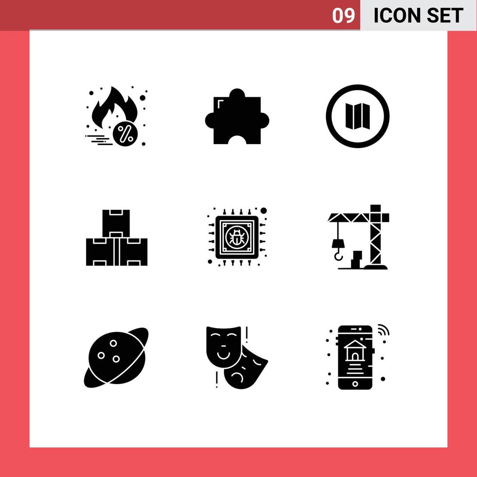 9 Universal Solid Glyphs Set for Web and Mobile Applications architecture data map chip stock Editable Vector Design Elements