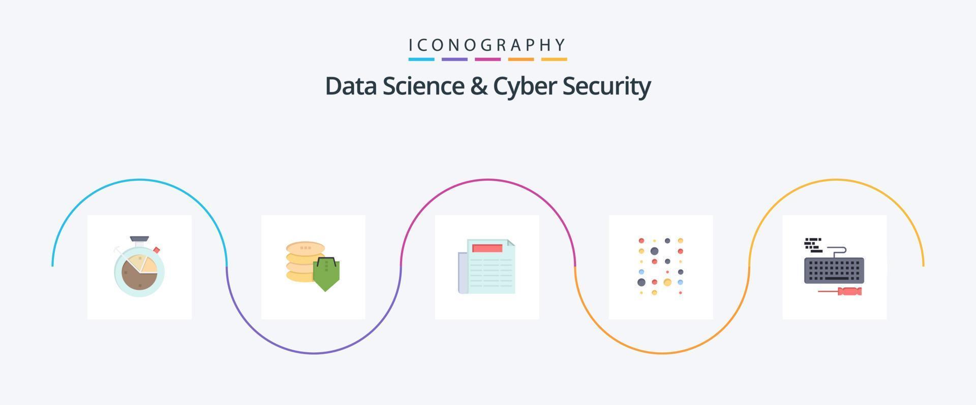 Data Science And Cyber Security Flat 5 Icon Pack Including hardware. key. news. scince. data vector