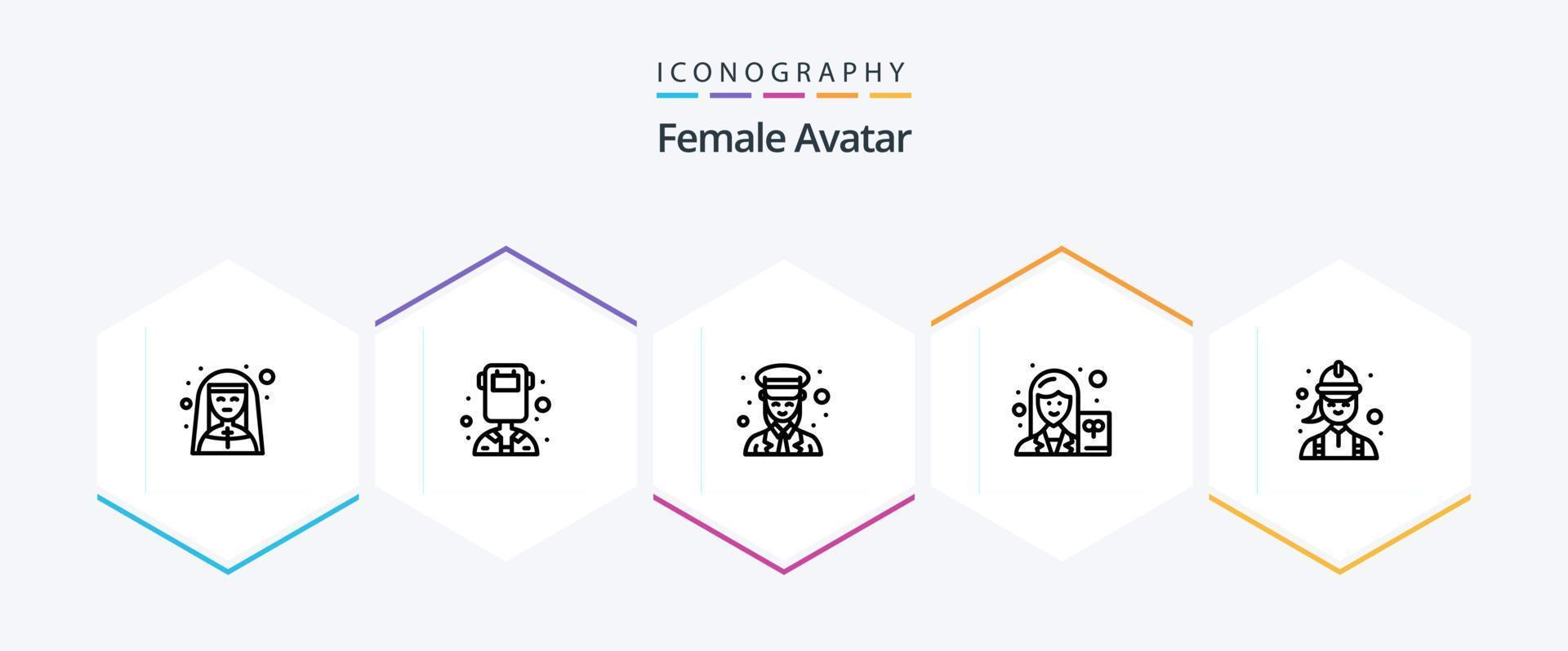 Female Avatar 25 Line icon pack including writer. scientist. welder. female. police vector