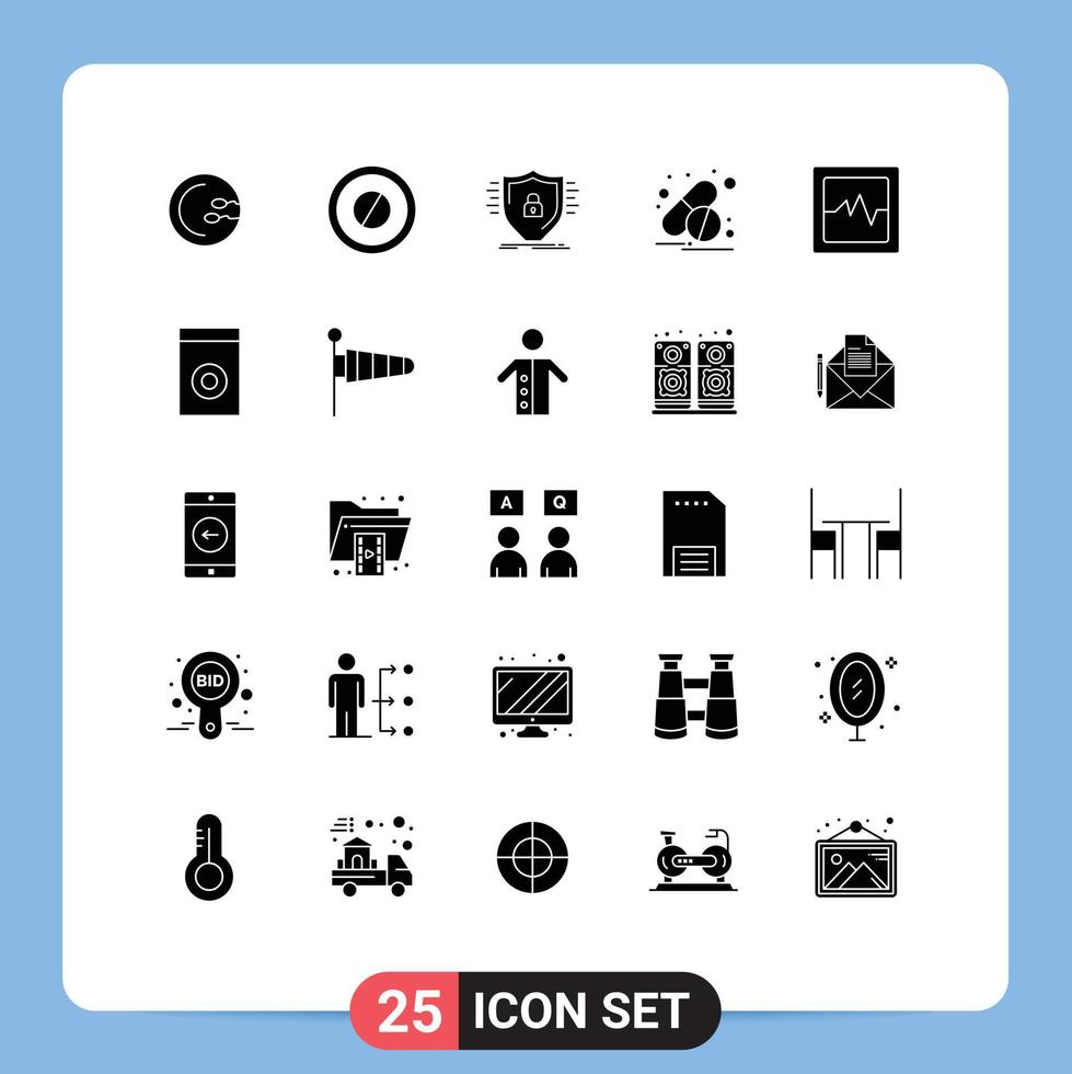 User Interface Pack of 25 Basic Solid Glyphs of appliances analytics firewall pills capsule Editable Vector Design Elements