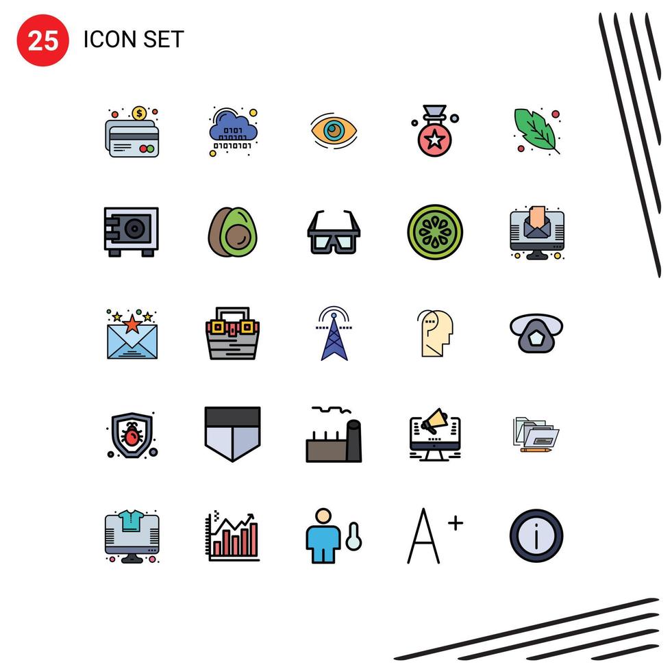 25 User Interface Filled line Flat Color Pack of modern Signs and Symbols of award view server see looking Editable Vector Design Elements