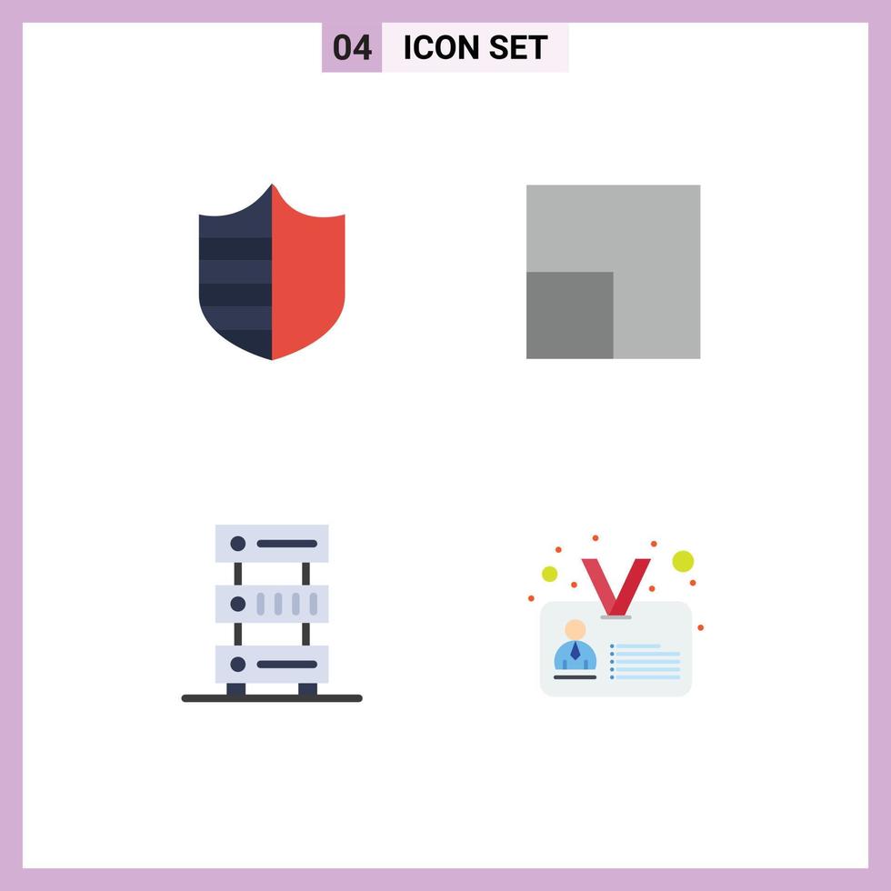 4 Universal Flat Icon Signs Symbols of protection server shield data id Editable Vector Design Elements