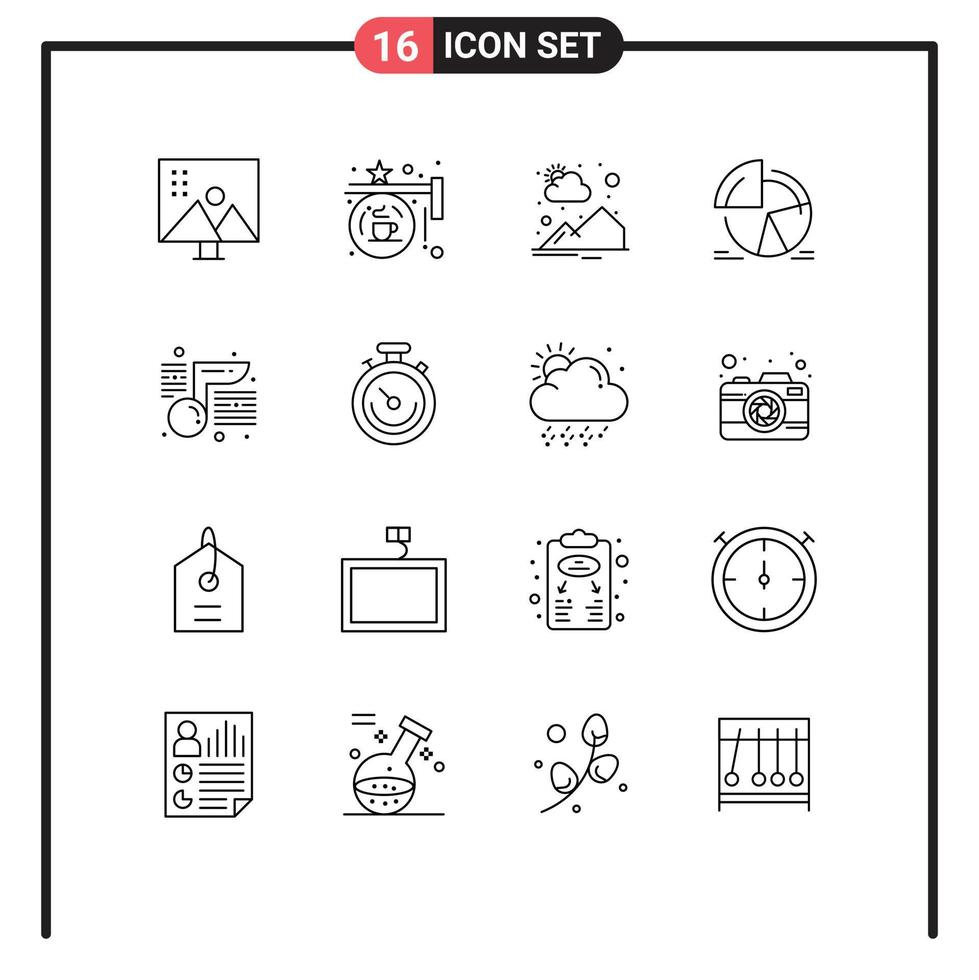 Set of 16 Commercial Outlines pack for analytics pie shop chart sun Editable Vector Design Elements