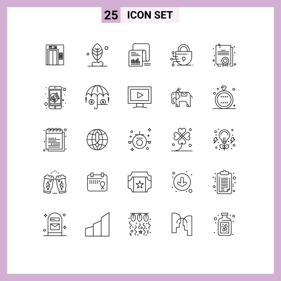 Group of 25 Lines Signs and Symbols for advertising degree documents certificate lock Editable Vector Design Elements