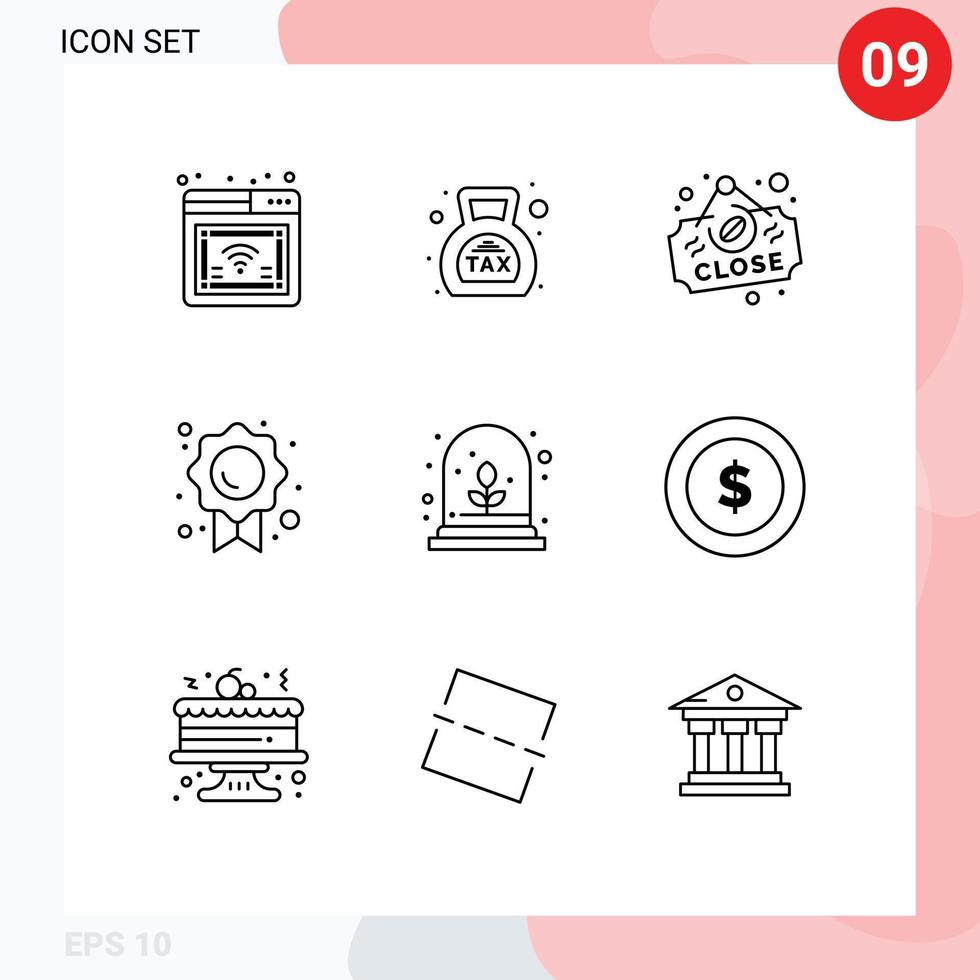 Pictogram Set of 9 Simple Outlines of experimental growth trust tax quality sign Editable Vector Design Elements