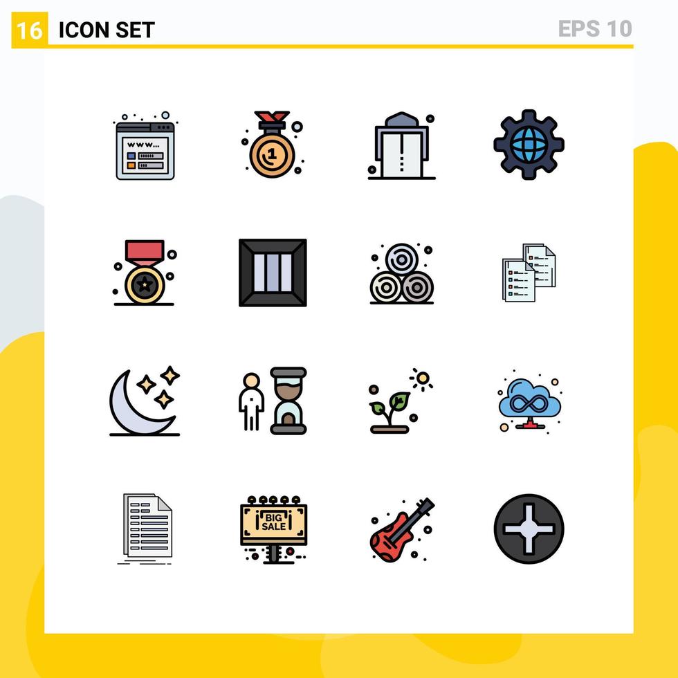 16 User Interface Flat Color Filled Line Pack of modern Signs and Symbols of medal prize fashion star world Editable Creative Vector Design Elements