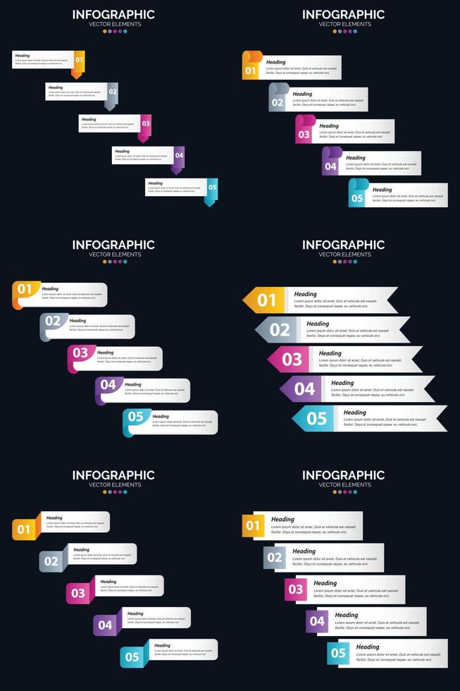 Vector 6 Infographics Pack Presentation slide template 5 Steps cycle diagrams and timelines