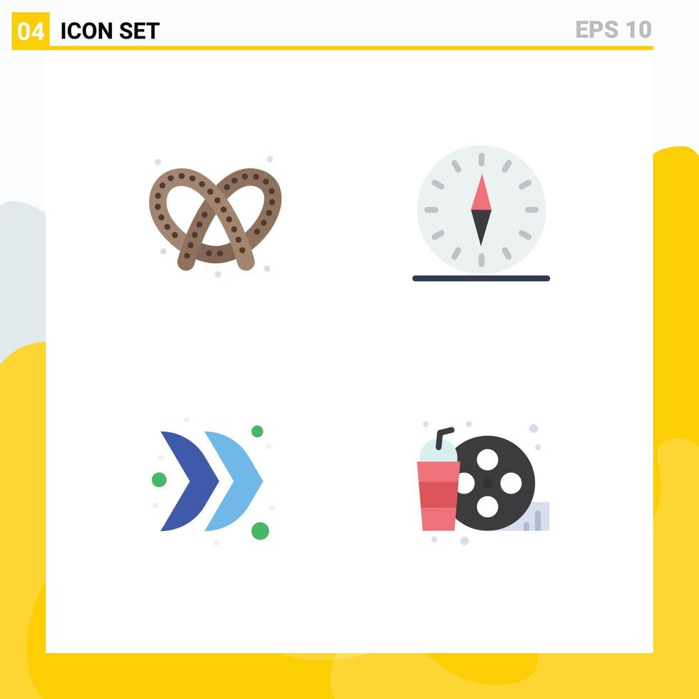 Set of 4 Modern UI Icons Symbols Signs for bake arrow pretzel direction right Editable Vector Design Elements