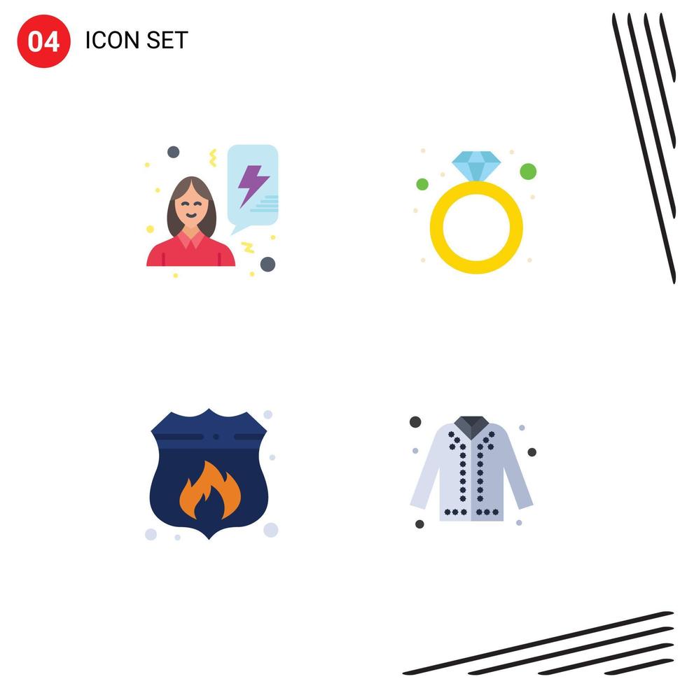 User Interface Pack of 4 Basic Flat Icons of feminism protection celebrate ring fire Editable Vector Design Elements