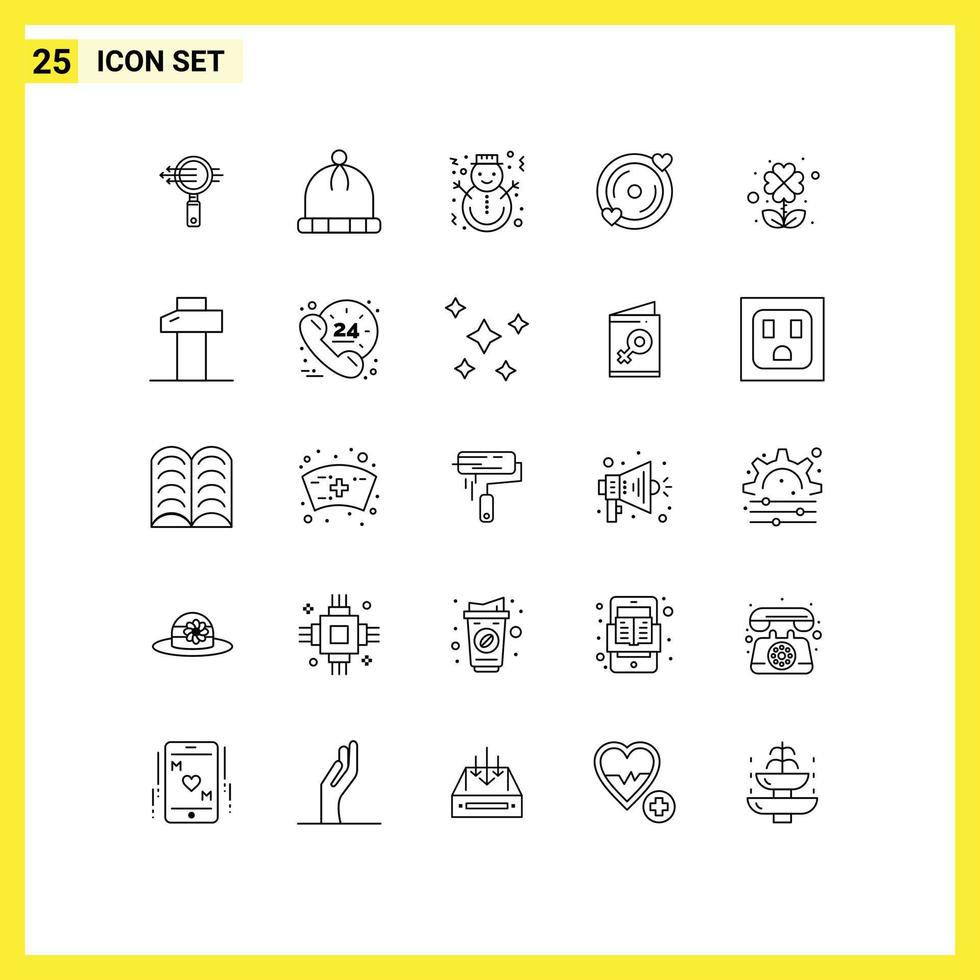 conjunto de 25 iconos de interfaz de usuario modernos signos de símbolos para cuatro días festivos de boda elementos de diseño vectorial editables en disco cardíaco vector