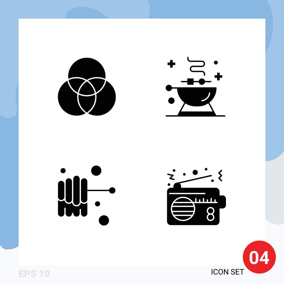 Solid Glyph Pack of 4 Universal Symbols of circles radio barbecue grill device Editable Vector Design Elements