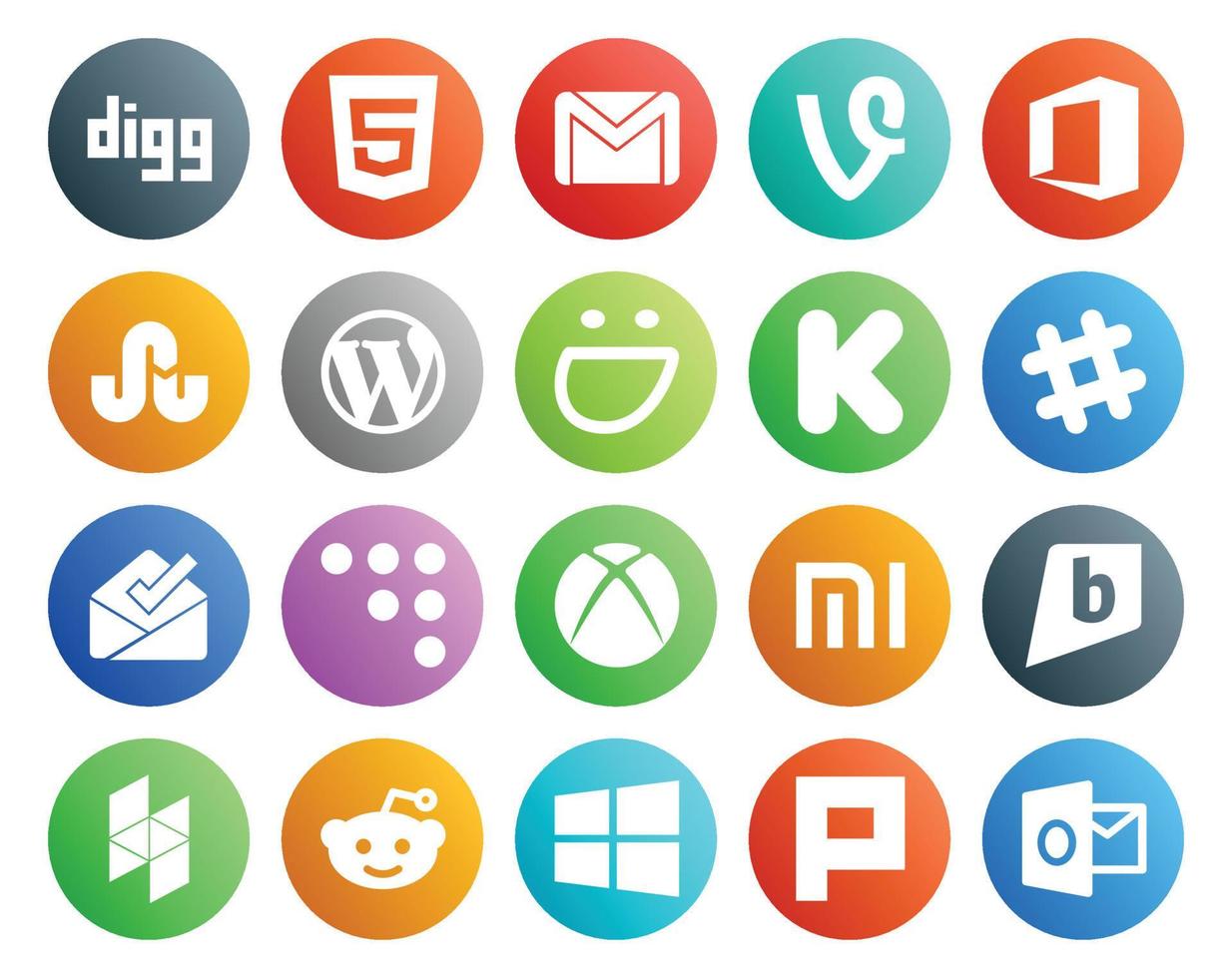 20 Social Media Icon Pack Including xiaomi coderwall wordpress inbox slack vector