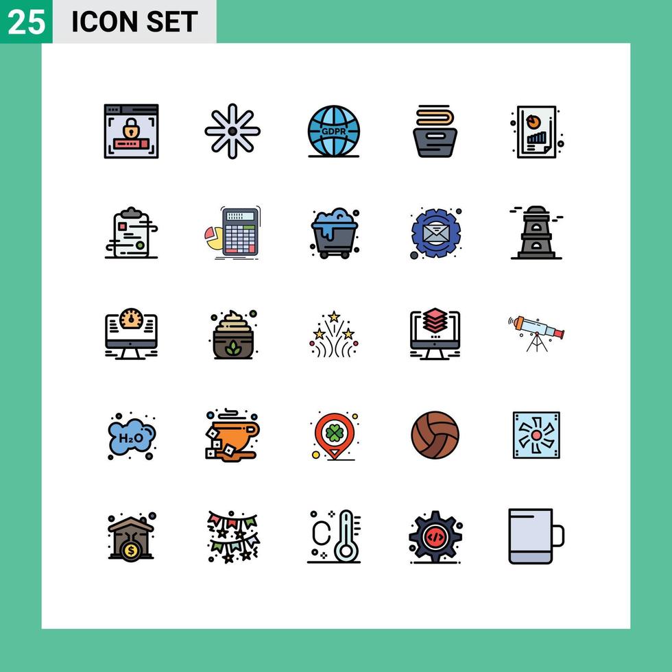Mobile Interface Filled line Flat Color Set of 25 Pictograms of graph analysis financial performance internet business productivity report housekeeping Editable Vector Design Elements