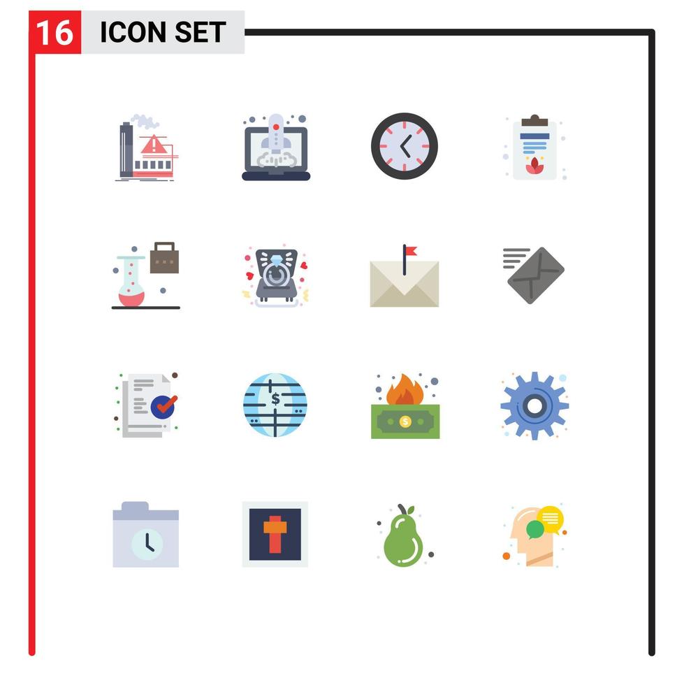 16 Flat Color concept for Websites Mobile and Apps pollution tools alert launching clipboard Editable Pack of Creative Vector Design Elements