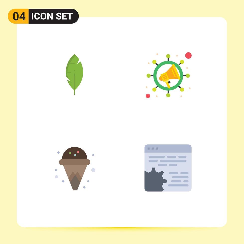 4 User Interface Flat Icon Pack of modern Signs and Symbols of feather api marketing cone cog Editable Vector Design Elements