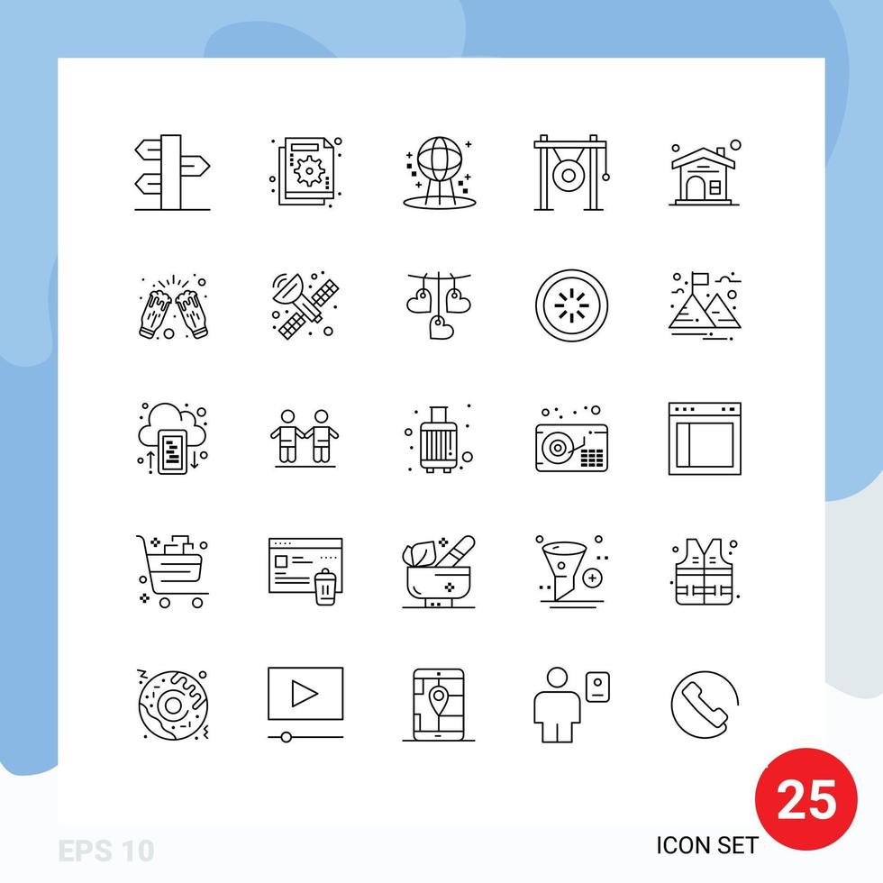 User Interface Pack of 25 Basic Lines of music gong failure audio space Editable Vector Design Elements