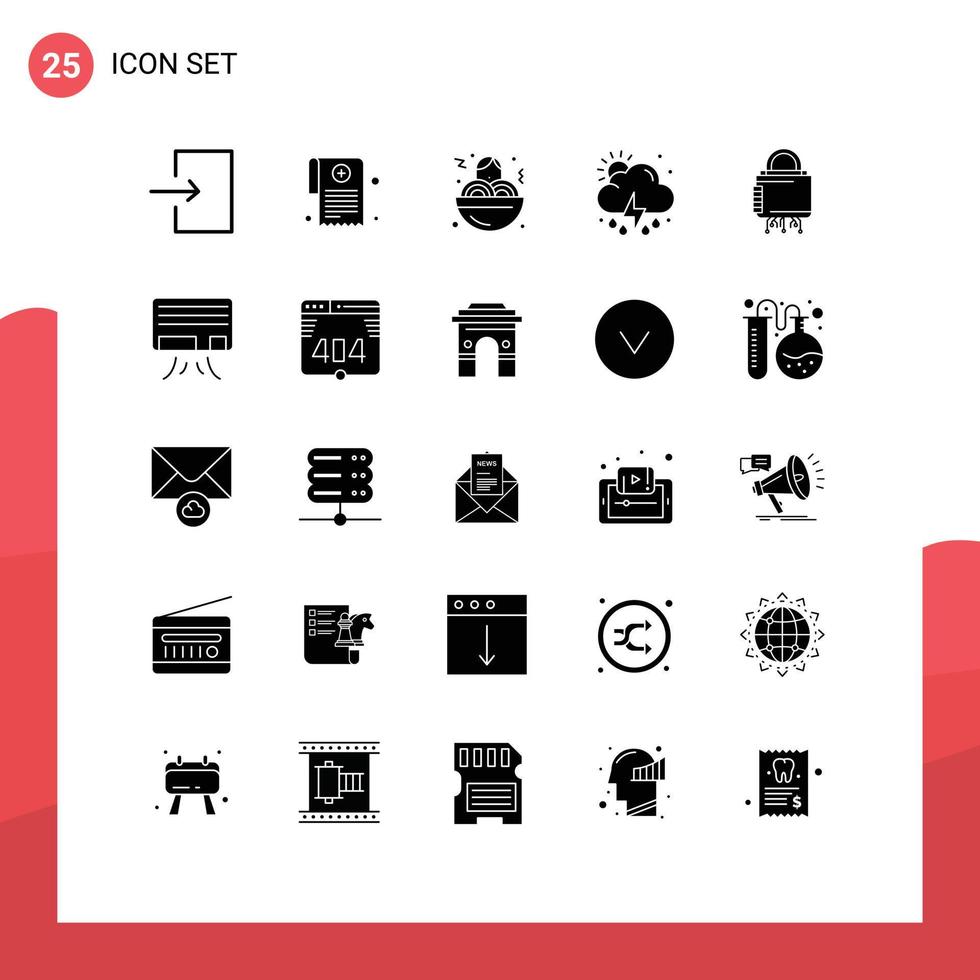 paquete de iconos vectoriales de stock de 25 signos y símbolos de línea para la protección de la seguridad de la comida rápida cibernética elementos de diseño vectorial editables del sol vector