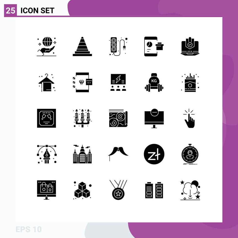 Solid Glyph Pack of 25 Universal Symbols of smartphone report tools marketing power supply Editable Vector Design Elements