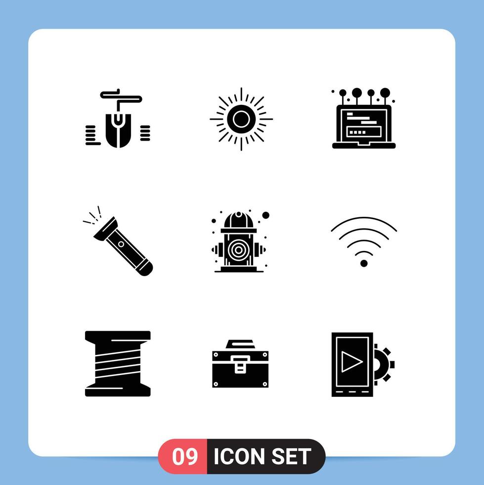 Group of 9 Solid Glyphs Signs and Symbols for environment city login hiking flash Editable Vector Design Elements