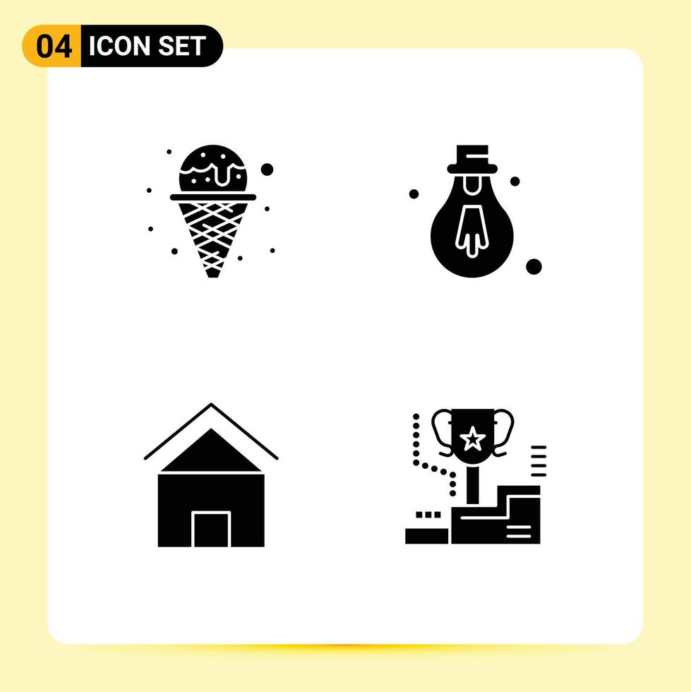 Group of 4 Modern Solid Glyphs Set for cream home waffle motivation hut Editable Vector Design Elements