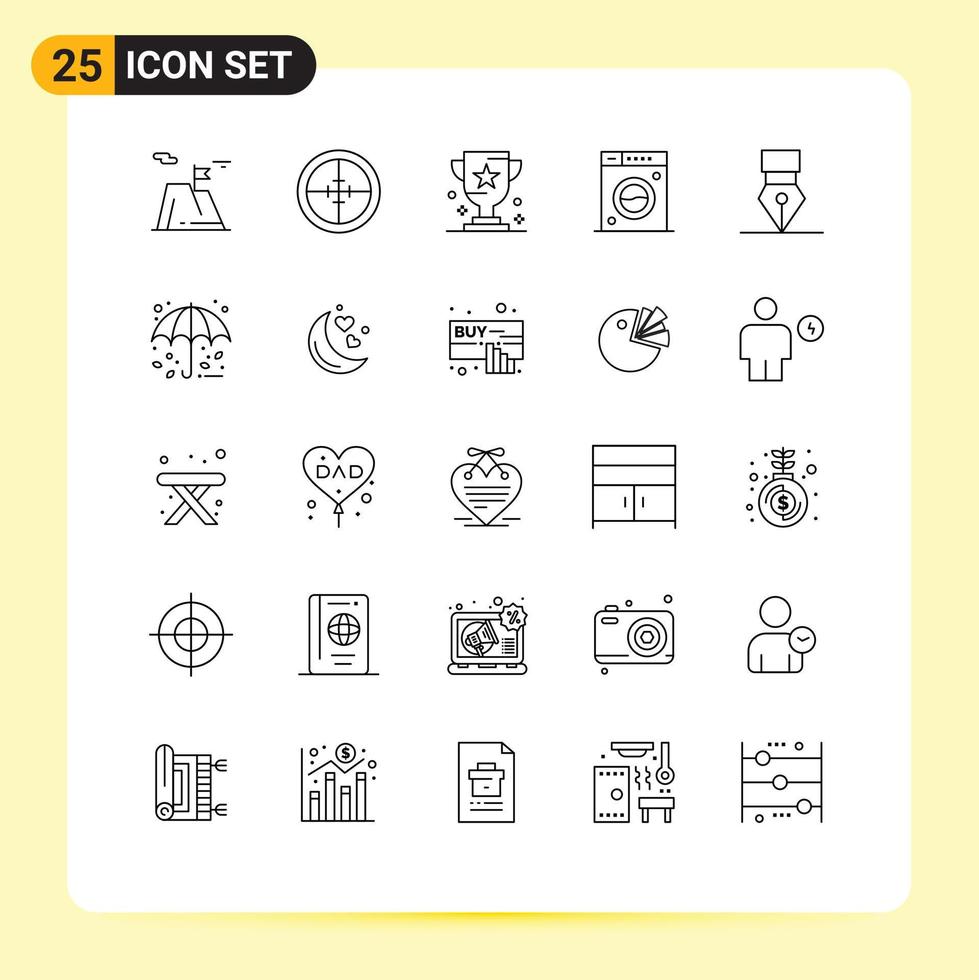 Group of 25 Lines Signs and Symbols for machine clean soldier sport game Editable Vector Design Elements