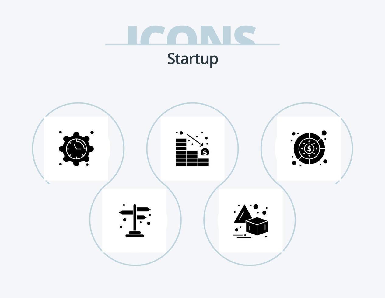 Startup Glyph Icon Pack 5 Icon Design. management. diagram. clock. down. decrease vector