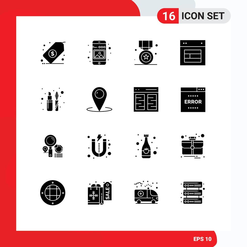 Modern Set of 16 Solid Glyphs and symbols such as web layout picture design win Editable Vector Design Elements