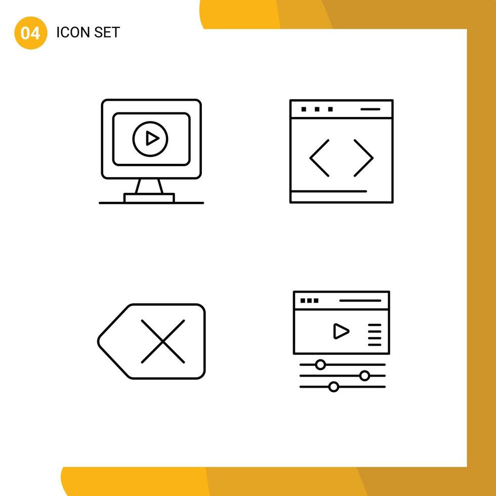4 User Interface Line Pack of modern Signs and Symbols of monitor delete content website page Editable Vector Design Elements