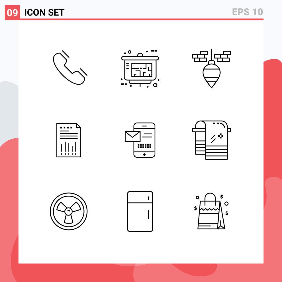 Group of 9 Outlines Signs and Symbols for graph data real estate business tool Editable Vector Design Elements