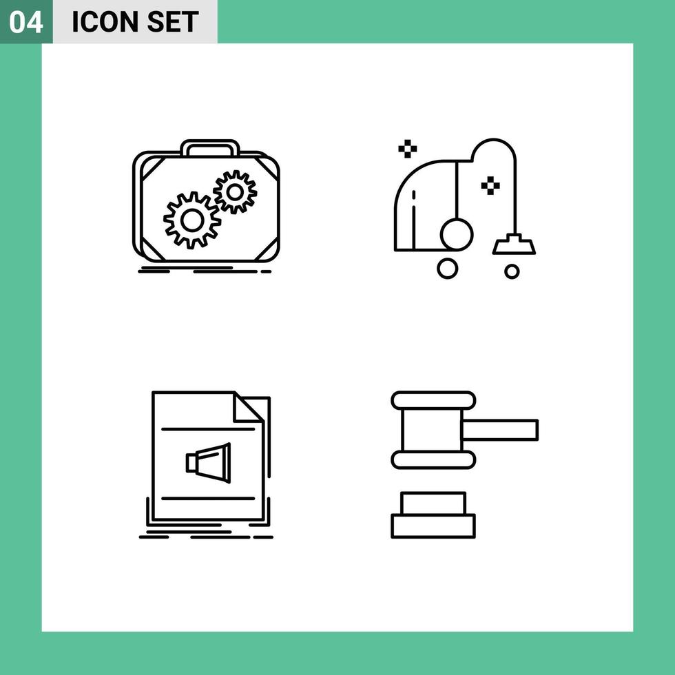 paquete de 4 signos y símbolos modernos de colores planos de línea rellena para medios de impresión web, como elementos de diseño de vectores editables en formato eléctrico de progreso de audio de maletín