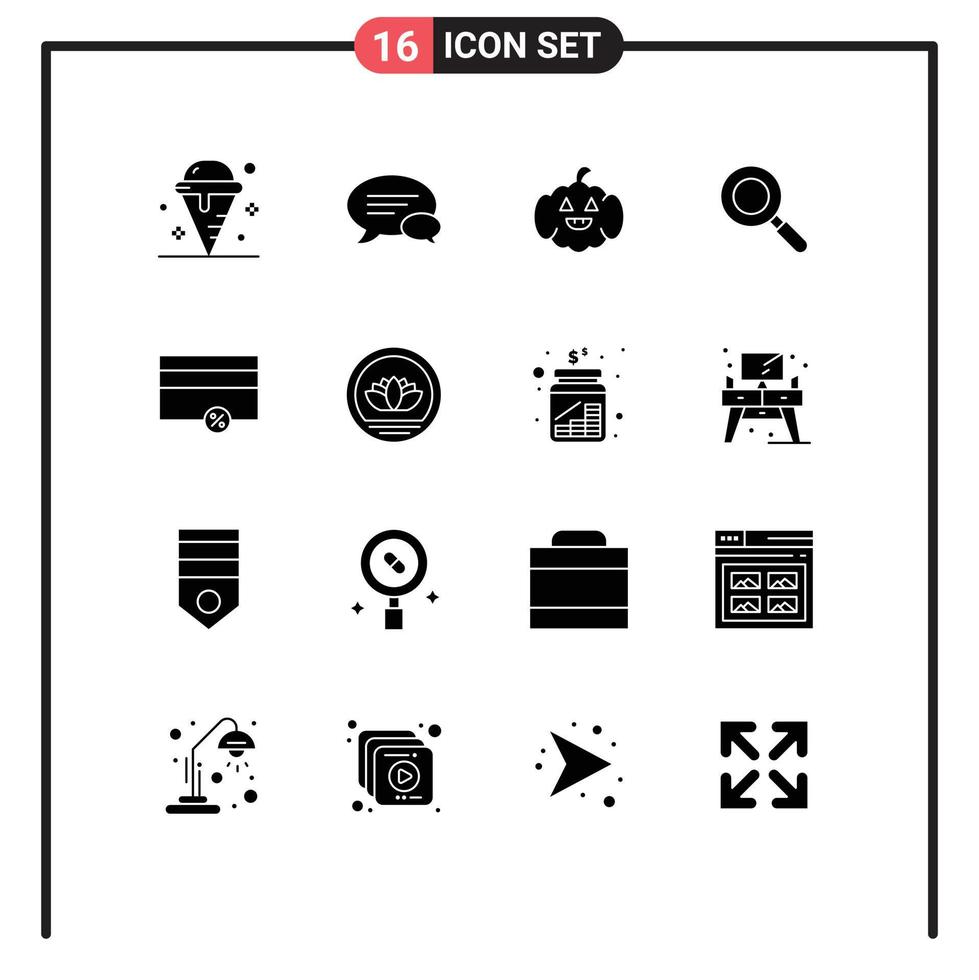 16 Universal Solid Glyphs Set for Web and Mobile Applications payments finance chatting find search Editable Vector Design Elements