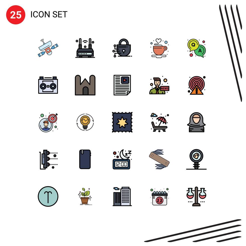 conjunto de 25 iconos de interfaz de usuario modernos signos de símbolos para respuesta amor tecnología de copa wifi elementos de diseño vectorial editables vector