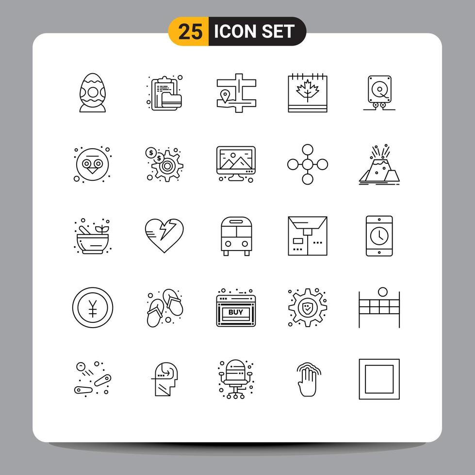 Mobile Interface Line Set of 25 Pictograms of music day folder canada autumn Editable Vector Design Elements