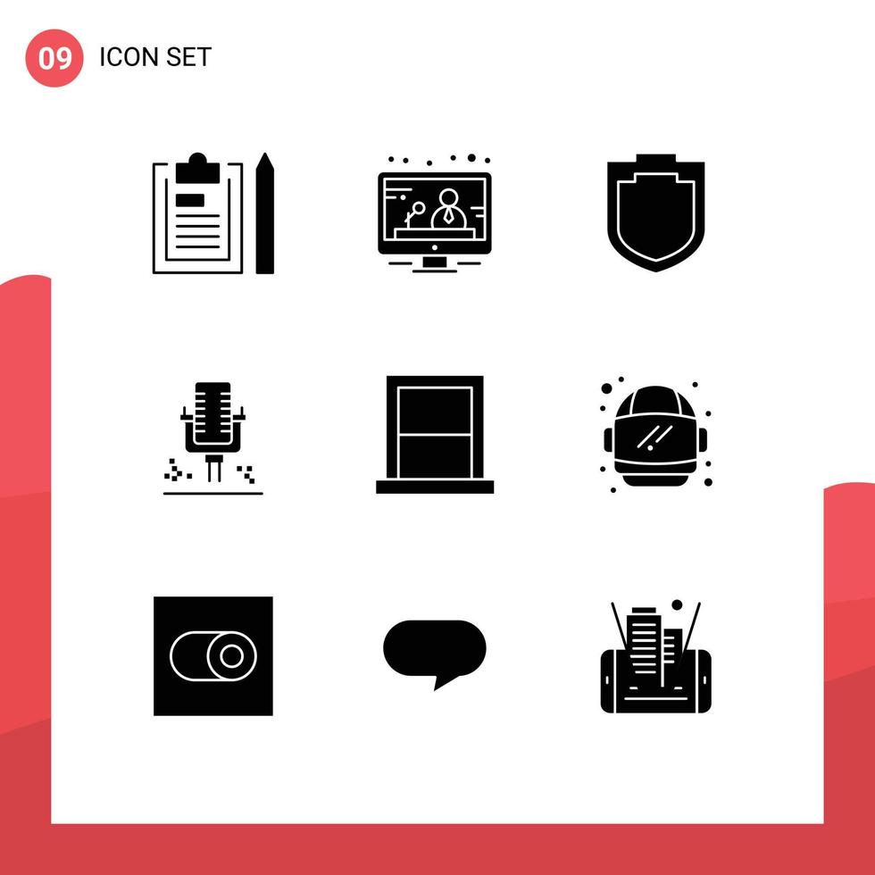 Solid Glyph Pack of 9 Universal Symbols of furniture appliances protection recording microphone Editable Vector Design Elements