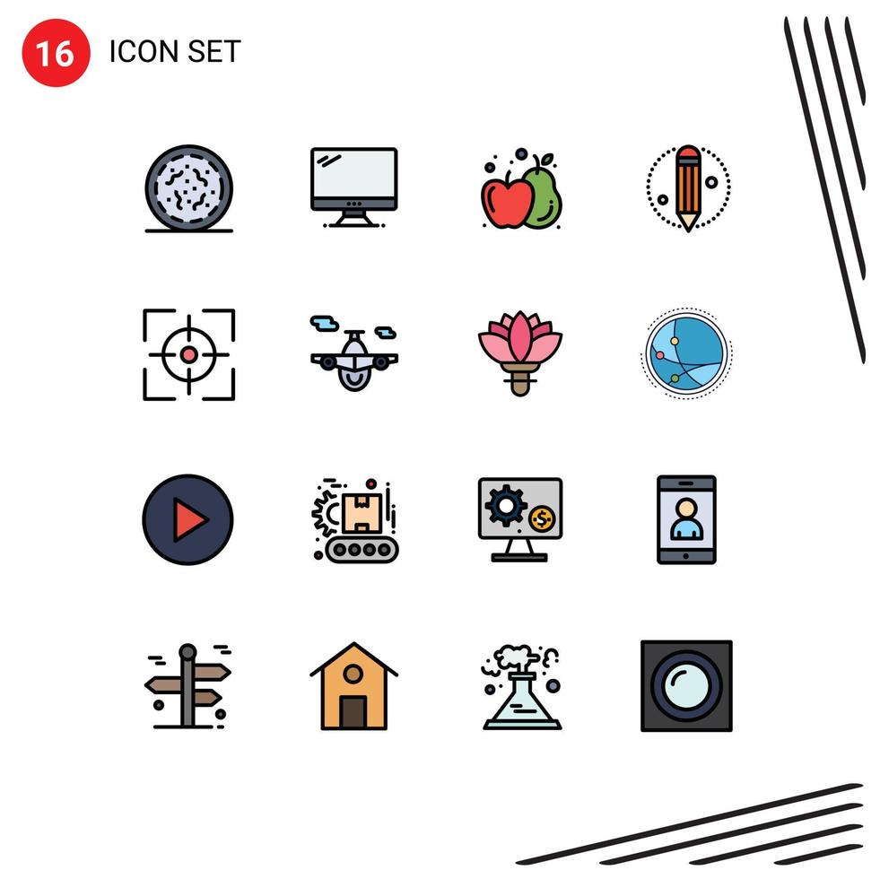 paquete de iconos de vectores de stock de 16 signos y símbolos de línea para el objetivo de enfoque lápiz de pc elementos de diseño de vectores creativos editables creativos