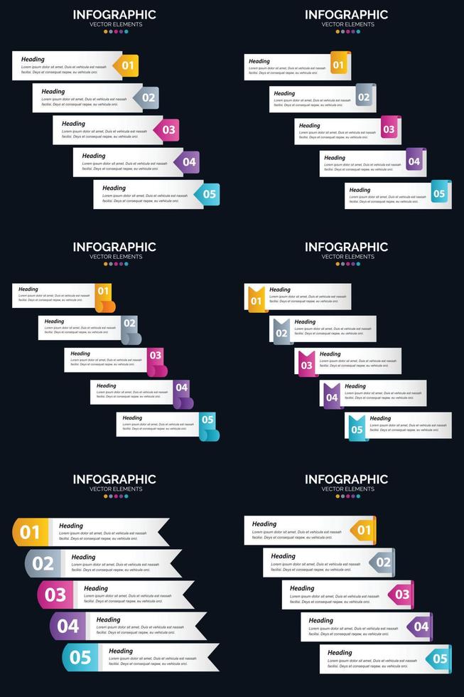 Vector 6 Infographics Pack Presentation slide template 5 Steps cycle diagrams and timelines