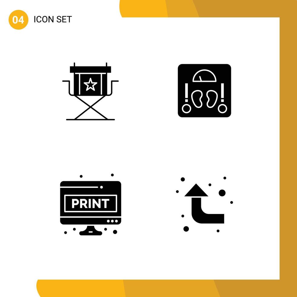 Editable Vector Line Pack of 4 Simple Solid Glyphs of chair computer sheet star medical paper Editable Vector Design Elements