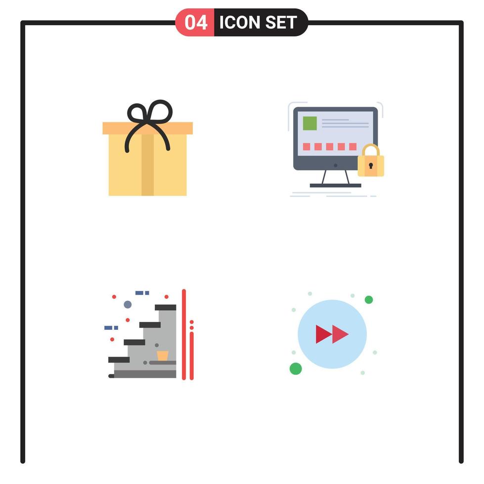 Modern Set of 4 Flat Icons Pictograph of gift floor protect safety stairs Editable Vector Design Elements
